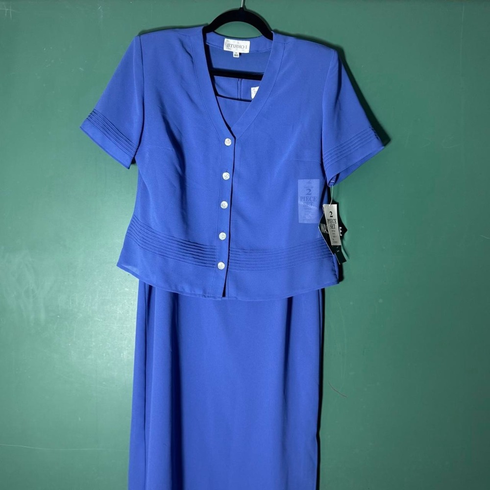 Vintage Studio I 2 Piece Set Blue Maxi Dress Short Sleeve Jacket NWT Size 6 90s